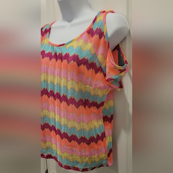 3/$20 ❤️Psychedelic Open Shoulder Sheer Crochet Blouse Vintage forever 21 Small - Picture 4 of 6